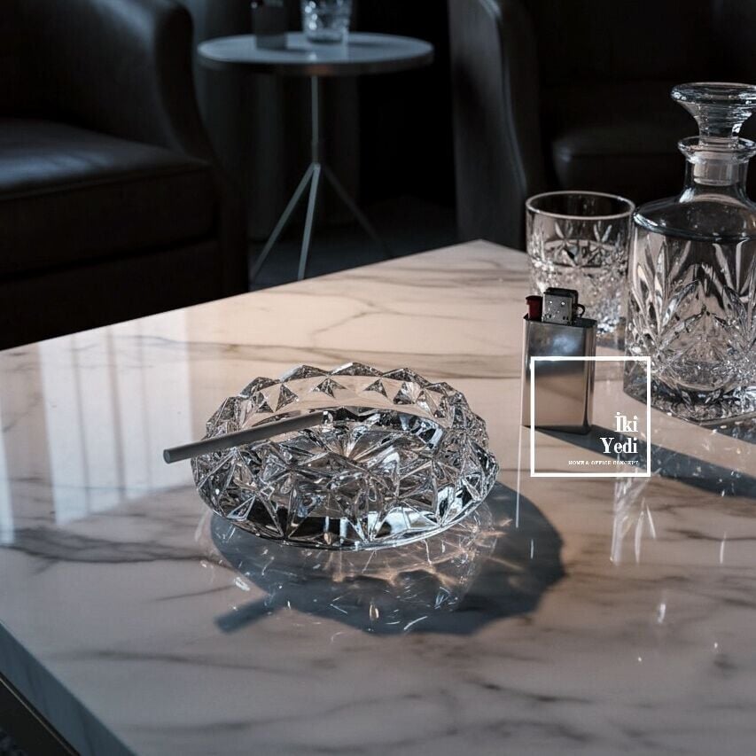 Duero Kristal Cam Lüks Küllük, Modern Şeffaf Tasarım, Salon Ofis Masaüstü Dekoratif Aksesuar Hediye