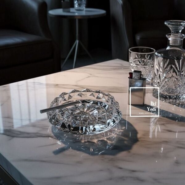 Duero Kristal Cam Lüks Küllük, Modern Şeffaf Tasarım, Salon Ofis Masaüstü Dekoratif Aksesuar Hediye