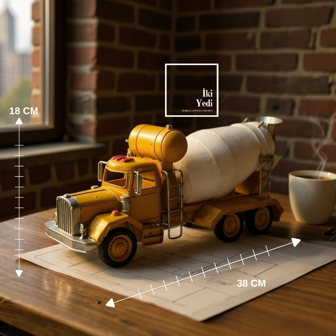 Neyman Metal Beton Mikseri Maketi, İnşaat Temalı İş Makinası Dekoru, Ofis Hediyesi, Müteahhite Obje