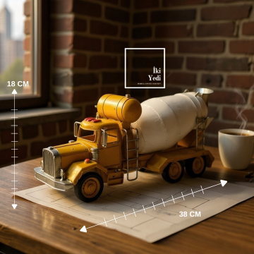 Neyman Metal Beton Mikseri Maketi, İnşaat Temalı İş Makinası Dekoru, Ofis Hediyesi, Müteahhite Obje