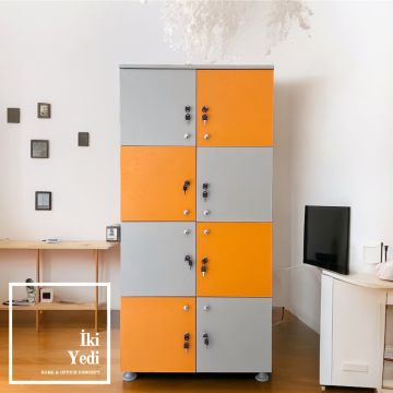 Nexagon-8 Kilitli Kapaklı Dolap Sekiz Gözlü Emanet Dolabı Kilitli Öğretmen Okul Dolabı Okul Mobilyaları Renkli