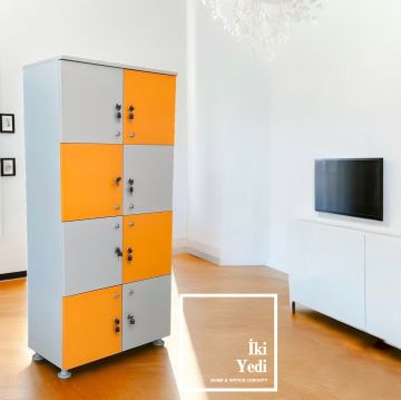 Nexagon-8 Kilitli Kapaklı Dolap Sekiz Gözlü Emanet Dolabı Kilitli Öğretmen Okul Dolabı Okul Mobilyaları Renkli