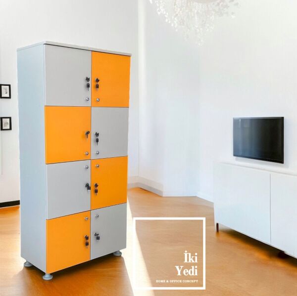 Nexagon-8 Kilitli Kapaklı Dolap Sekiz Gözlü Emanet Dolabı Kilitli Öğretmen Okul Dolabı Okul Mobilyaları Renkli
