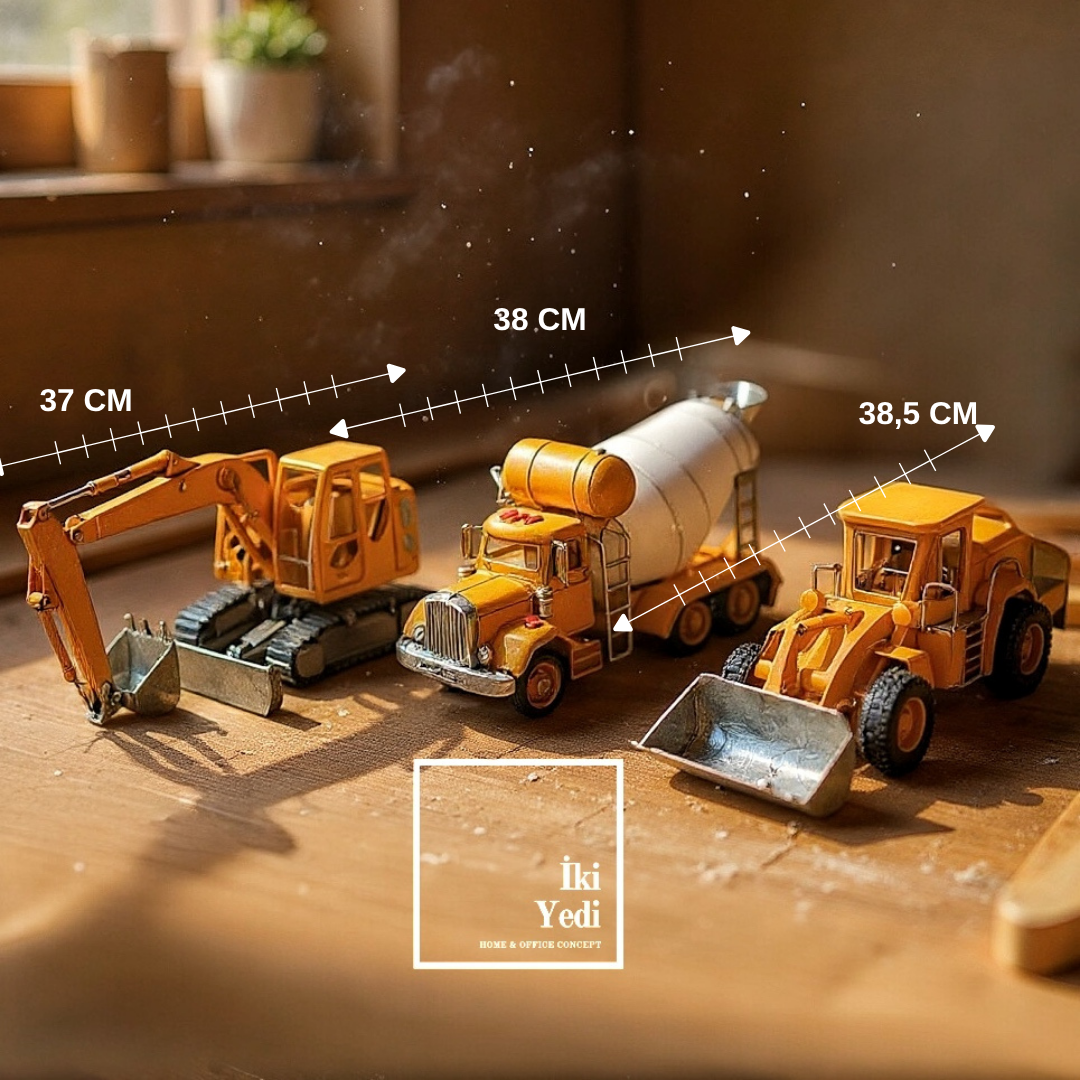 Neymen İnşaat Araçları Seti Ekskavatör, Beton Mikseri, Kepçe Metal Maket İş Makinesi İnşaat Emlak