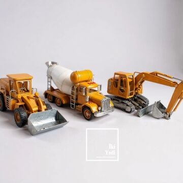 Neymen İnşaat Araçları Seti Ekskavatör, Beton Mikseri, Kepçe Metal Maket İş Makinesi İnşaat Emlak