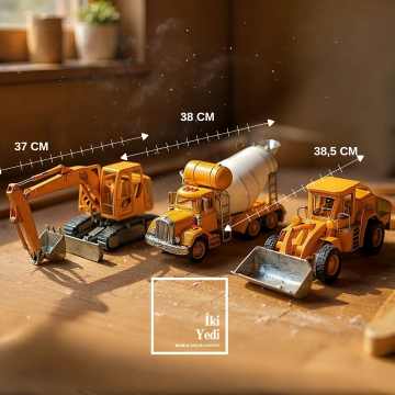 Neymen İnşaat Araçları Seti Ekskavatör, Beton Mikseri, Kepçe Metal Maket İş Makinesi İnşaat Emlak