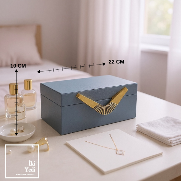 Bovellis Gri Deri Kaplama Mücevher Kutusu Takı Saklama Kutusu Şık Ev Dekorasyonu ve Hediyelik