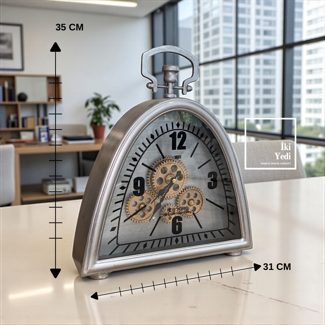 Chadrauc Gri Retro Masa Saati | Dekoratif Çarklı Saat, Ofis ve Ev İçin Vintage Aksesuar Lüks Hediye