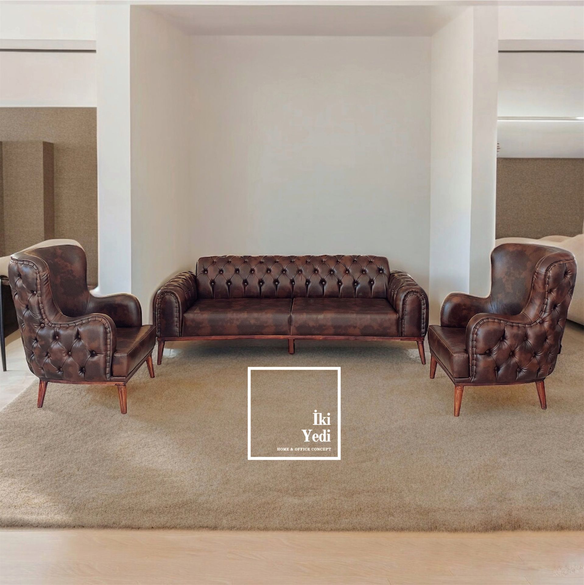 Hector Ofis Koltuk Takımı Büro Chester Oturma Grubu Makam Mobilyaları Bekleme Dinlenme Salonu Tasarımları Üçlü Kanepe ve Tekli Berjer Grup