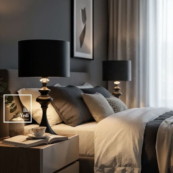 Oswald Siyah Modern Abajur Metal Gövdeli Şık Yatak Odası Salon Masa Lambası Dekoratif Aydınlatma