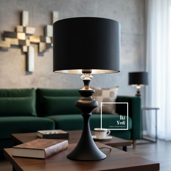 Oswald Siyah Modern Abajur Metal Gövdeli Şık Yatak Odası Salon Masa Lambası Dekoratif Aydınlatma