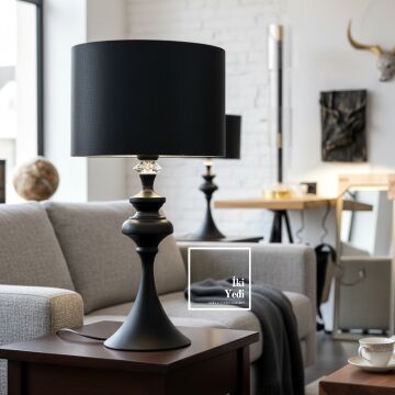 Oswald Siyah Modern Abajur Metal Gövdeli Şık Yatak Odası Salon Masa Lambası Dekoratif Aydınlatma