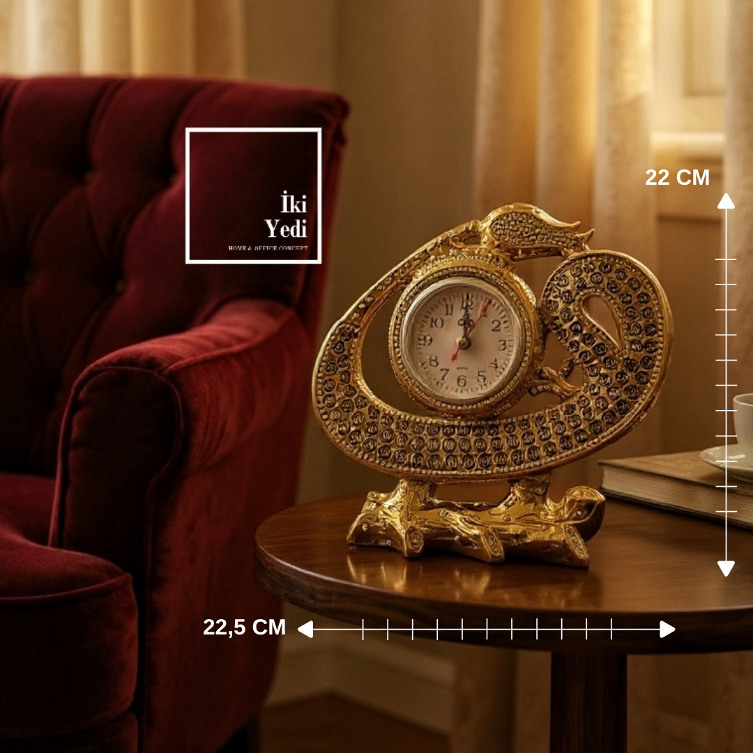 Lale Figürlü Esmaül Hüsna Detaylı Masa Saati Dekoratif Saat Şık Ev ve Ofis Aksesuarı Dini İslami