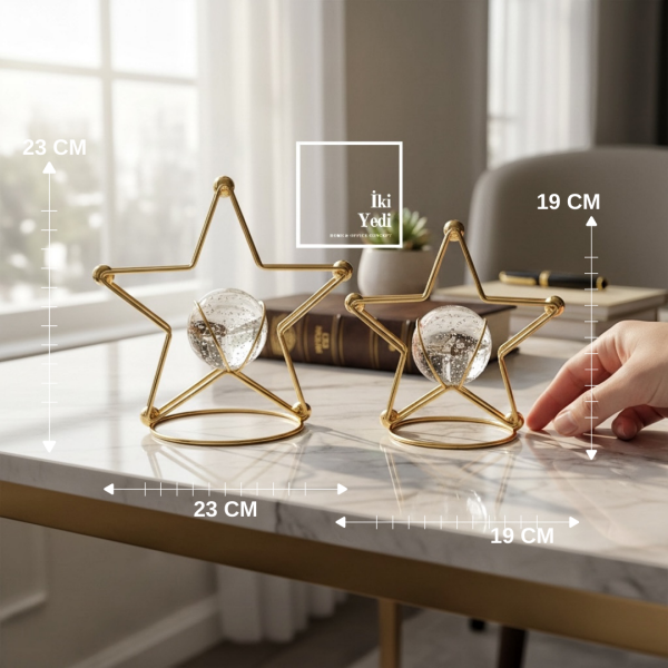 Jansheu Altın Yıldız Metal Obje Seti, Cam Küreli Modern Masa Üstü Dekor Ev Ofis Hediyelik Aksesuar