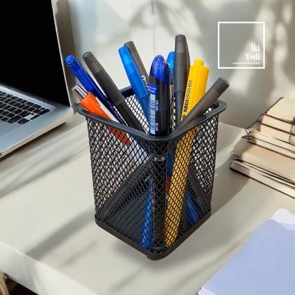 Renato Siyah Metal Tel Kalemlik – Ofis Masaüstü Düzenleyici, Organizer & Kırtasiye Malzemesi