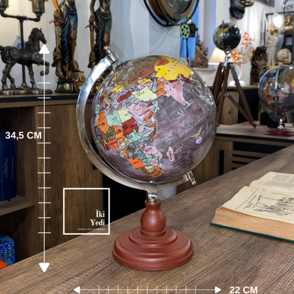 Agrippa 772 Dünya Küresi Ahşap Tabanlı Dekoratif Masaüstü Ofis Ev Küre Obje Hediyelik Aksesuar Büro