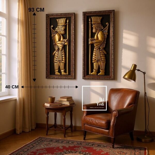 Persepolis Asur Figürlü Rölyef Tablo Seti Çerçeveli Kabartma Duvar Dekoru Ofis Ev Duvar Dekorasyonu