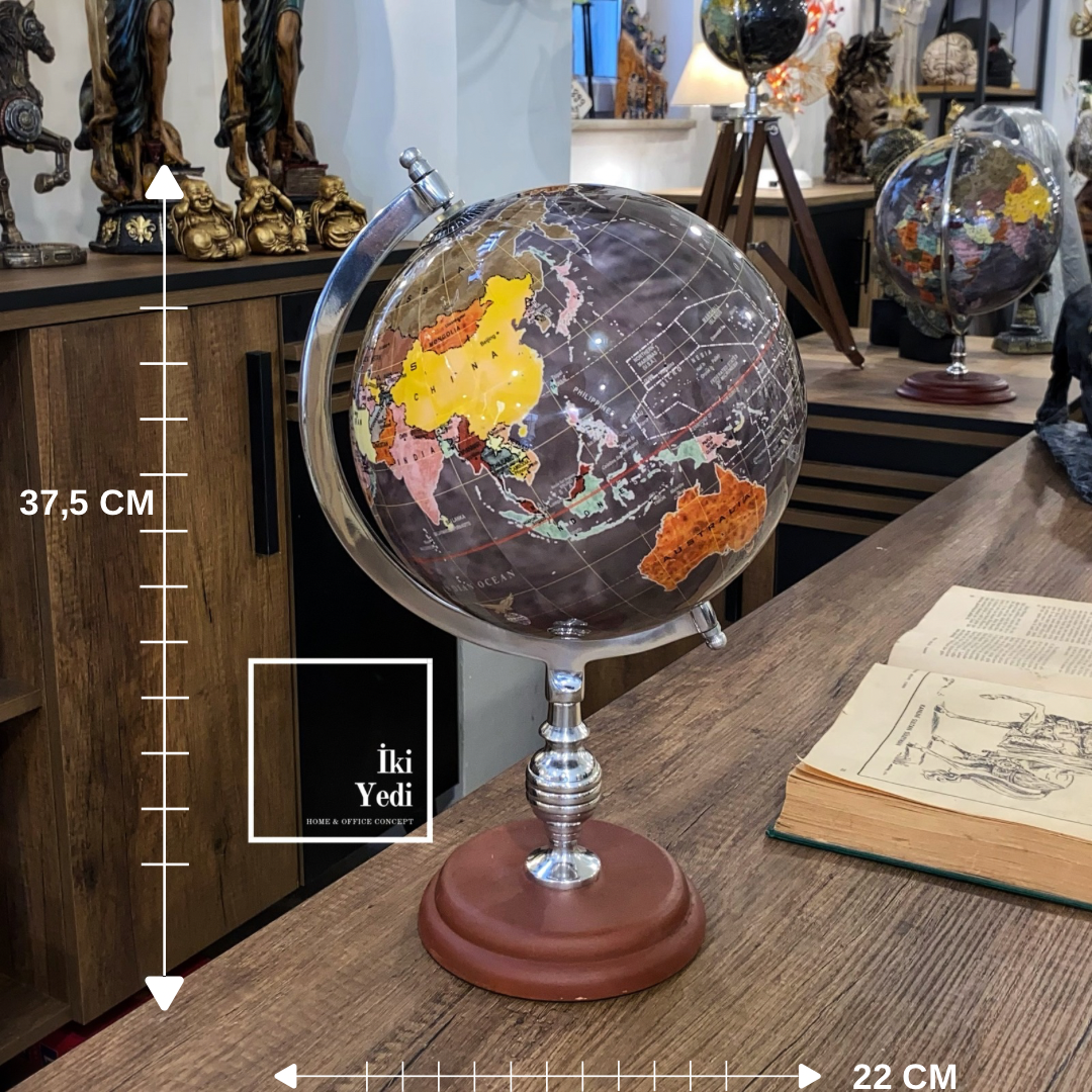Agrippa 773 Vintage Dünya Küresi Ahşap Tabanlı Dekoratif Ofis Masaüstü Küre Ofis Objesi Hediyelik