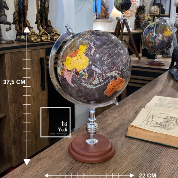 Agrippa 773 Vintage Dünya Küresi Ahşap Tabanlı Dekoratif Ofis Masaüstü Küre Ofis Objesi Hediyelik