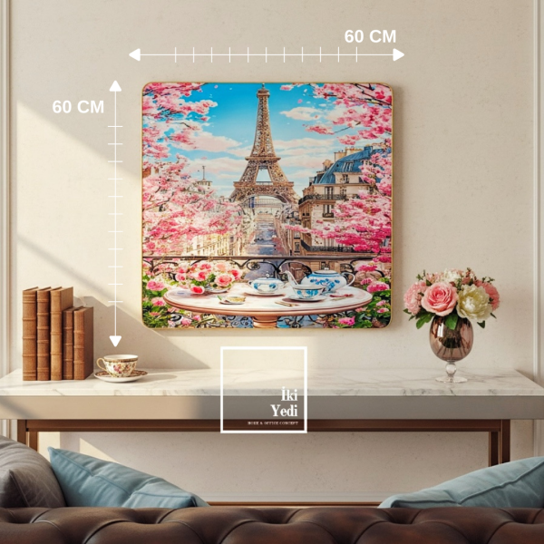 Paris Eyfel Kulesi 60 x 60 cm Dekoratif Duvar Tablosu Modern Salon Ofis Duvar Dekoru Hediyelik Eşya