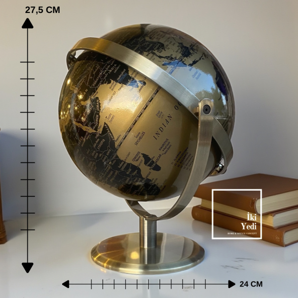 Lopez Siyah Dünya Küresi, Çift Taraflı Dönebilen Yerküre, Ofis Ev Dekoratif Hediyelik Obje