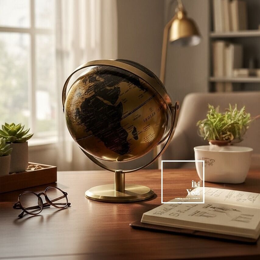 Lopez Siyah Dünya Küresi, Çift Taraflı Dönebilen Yerküre, Ofis Ev Dekoratif Hediyelik Obje