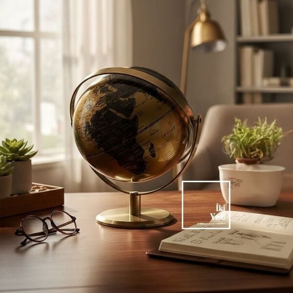 Lopez Siyah Dünya Küresi, Çift Taraflı Dönebilen Yerküre, Ofis Ev Dekoratif Hediyelik Obje