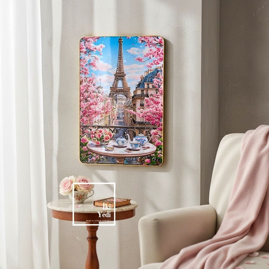 Paris Eyfel Manzaralı Dekoratif Metal Tablo 40x60 Duvar Panosu Ev Ofis Duvar Dekoru Hediyelik Eşya