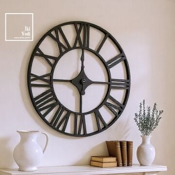 Moine 70 cm Metal Roma Rakamlı Duvar Saati Endüstriyel Büyük Duvar Saati Siyah Loft Saat Ev Ofis