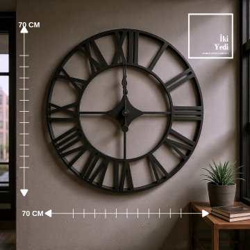 Moine 70 cm Metal Roma Rakamlı Duvar Saati Endüstriyel Büyük Duvar Saati Siyah Loft Saat Ev Ofis