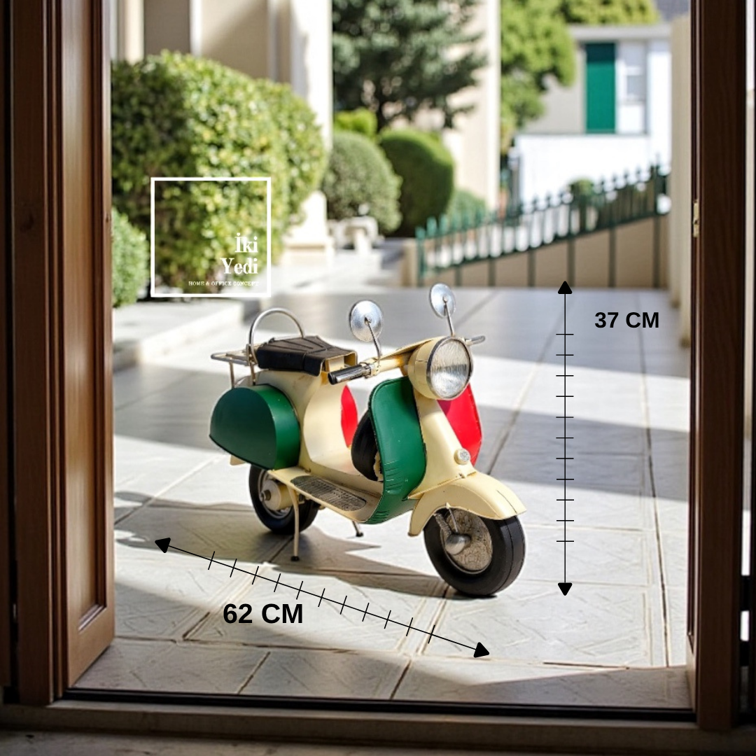 Galotti 62 cm Metal Klasik Vespa Motosiklet Maketi Retro Scooter Modeli, Dekoratif Obje Hediyelik