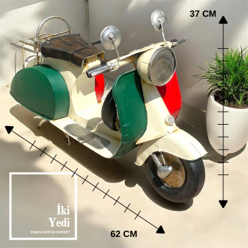 Galotti 62 cm Metal Klasik Vespa Motosiklet Maketi Retro Scooter Modeli, Dekoratif Obje Hediyelik