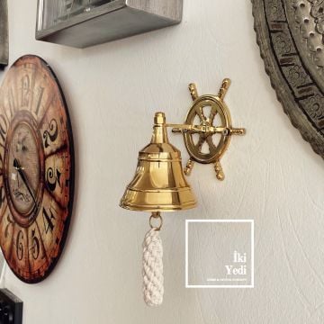 Maurin Pirinç Duvar Çanı – Dümen Figürlü Denizcilik Duvar Dekoru, Lüks Hediyelik Aksesuar