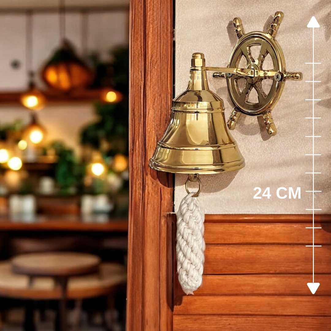 Maurin Pirinç Duvar Çanı – Dümen Figürlü Denizcilik Duvar Dekoru, Lüks Hediyelik Aksesuar