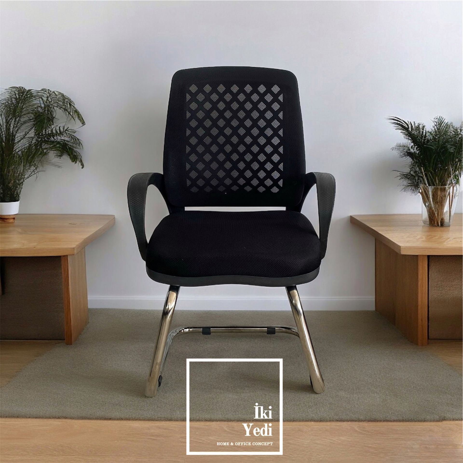 Steve Kalın Süngerli Fileli Bekleme Koltuğu Misafir Sandalyesi Krom U Ayaklı Ofis Dinlenme Koltukları Büro Salon Makam Ekonomik Kademe