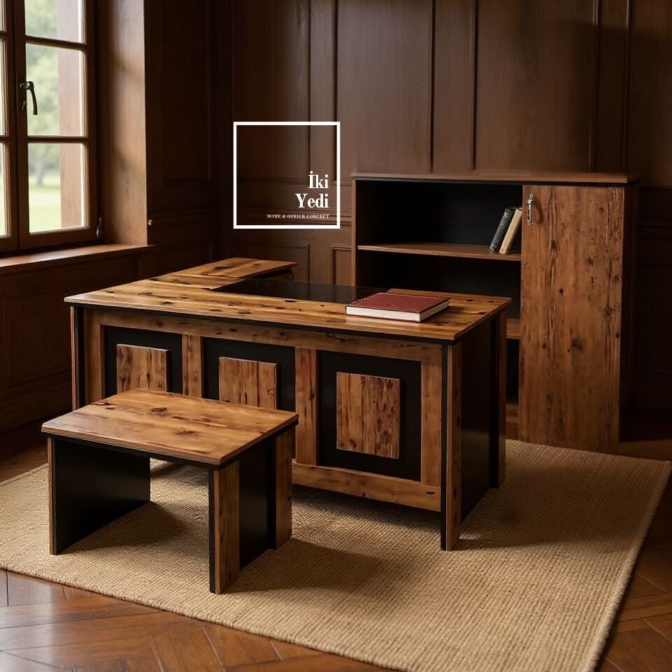 Surcroit 160 cm Ofis Masa Takımı Ofis Mobilyaları Büro Makam Odası Yönetici Set Konsol Etajer Sehpa