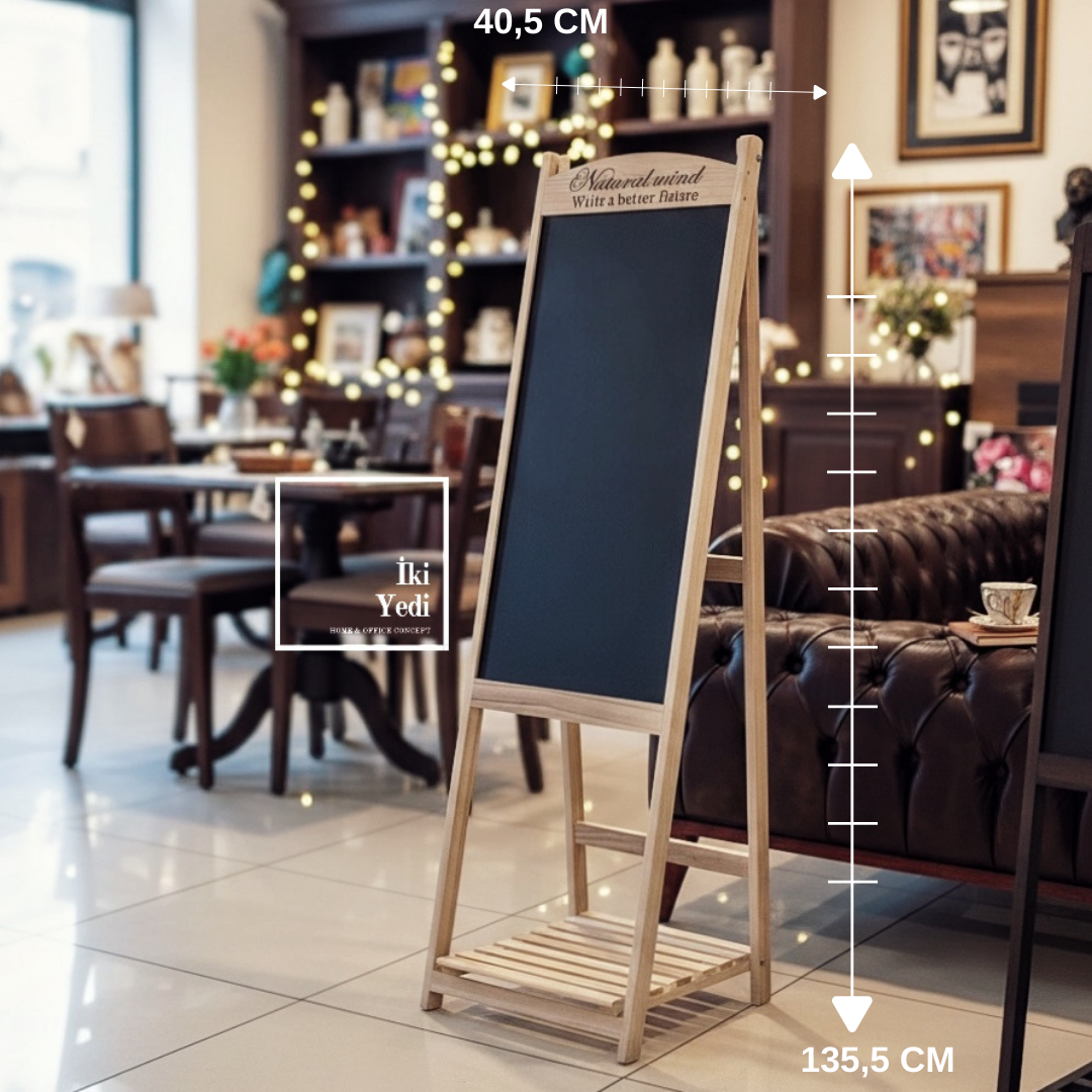 Ahşap Ayaklı Yazı Tahtası 135,5 cm Menü Panosu Cafe Restoran Workshop Sunum Standı Çok Amaçlı Şık