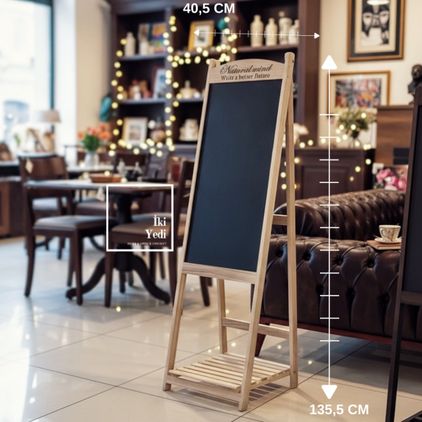 Ahşap Ayaklı Yazı Tahtası 135,5 cm Menü Panosu Cafe Restoran Workshop Sunum Standı Çok Amaçlı Şık