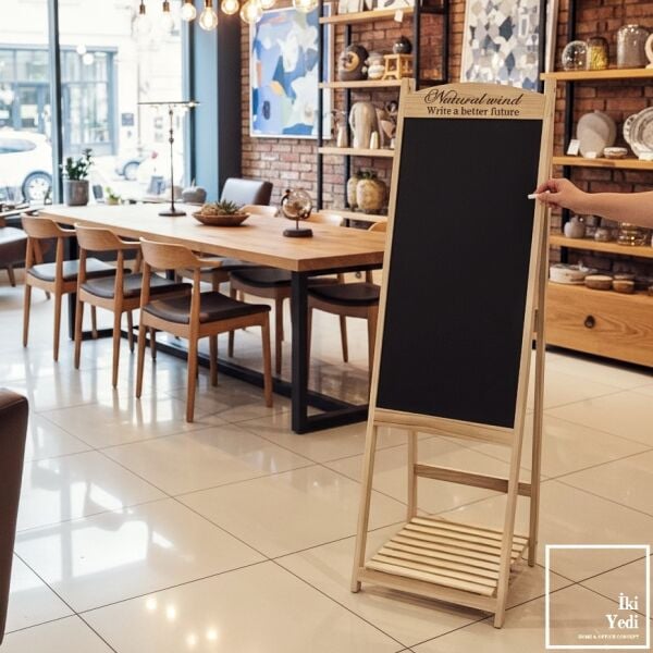 Ahşap Ayaklı Yazı Tahtası 135,5 cm Menü Panosu Cafe Restoran Workshop Sunum Standı Çok Amaçlı Şık