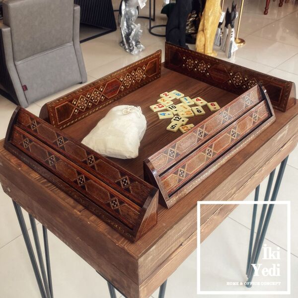 Treton Mozaik İşlemeli Masif Ahşap Okey Takımı Antik Okey Takımı, El İşçiliği Lüks Hediye Unutulmaz