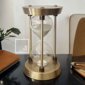 Anton 77-1 Gold Metal Kum Saati, 30 Dakika Cam Obje, Masaüstü Dekoratif Ofis Hediyesi Aksesuar