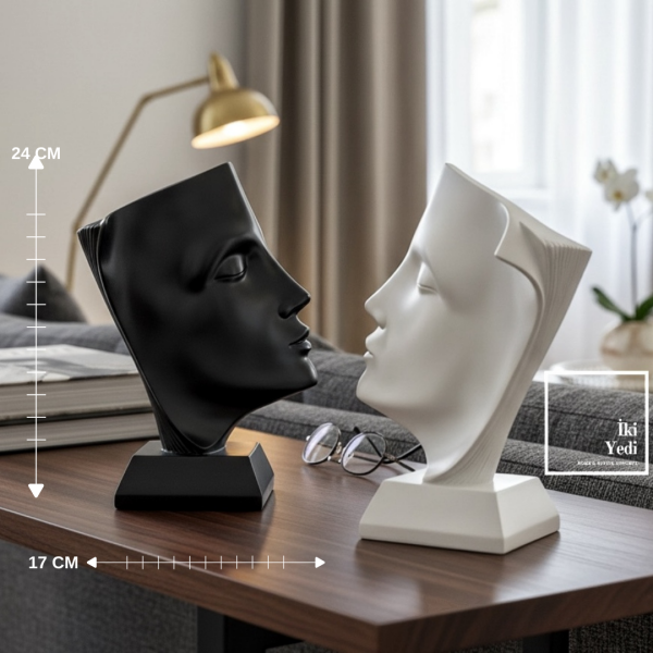 Sognap Siyah Beyaz 2'li Kitap Figürlü Yüz Heykeli Seti Modern Dekoratif Biblo Ev Ofis Sanatsal Obje