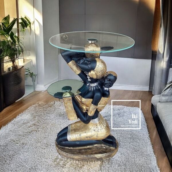 Camara Afrika Temalı Dekoratif Sehpa Özel Tasarım Lüks Cam Sehpa & Orta Sehpa Ev Ofis Dekorasyonu ve Hediyelik