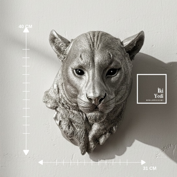 Paulinus Gümüş Panter Duvar Heykeli 40x31 cm, Modern Salon Ofis Duvar Dekoru Güç ve Prestij Objesi