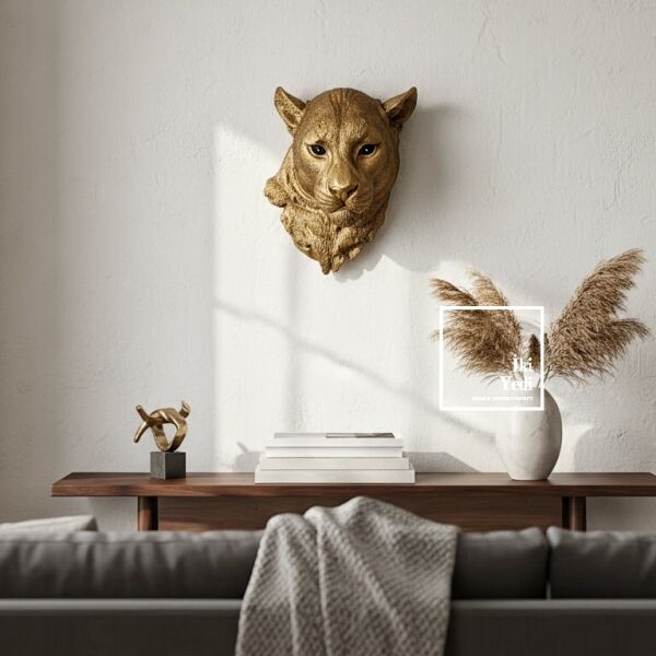 Paulinus Altın Gold Panter Duvar Dekoru 40x31 cm Modern Heykel Salon Ofis Güç ve Asalet Temalı Obje