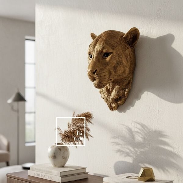 Paulinus Altın Gold Panter Duvar Dekoru 40x31 cm Modern Heykel Salon Ofis Güç ve Asalet Temalı Obje