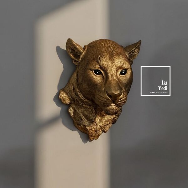 Paulinus Altın Gold Panter Duvar Dekoru 40x31 cm Modern Heykel Salon Ofis Güç ve Asalet Temalı Obje