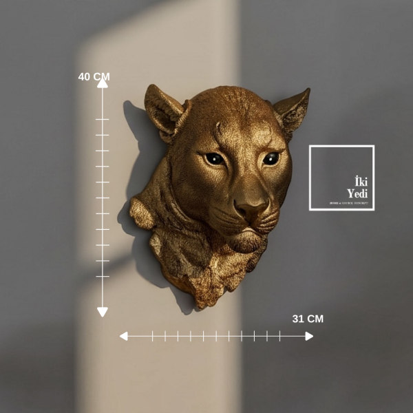 Paulinus Altın Gold Panter Duvar Dekoru 40x31 cm Modern Heykel Salon Ofis Güç ve Asalet Temalı Obje