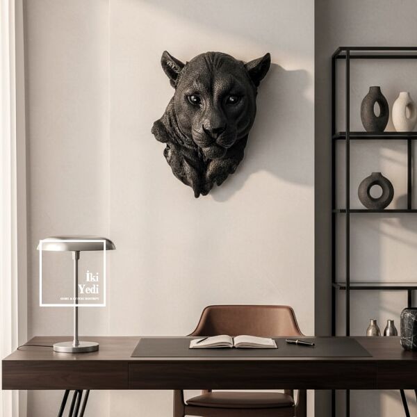 Paulinus Siyah Panter Duvar Heykeli 40x31 cm Güç ve Karizma Temalı Modern Duvar Dekorasyonu Yırtıcı