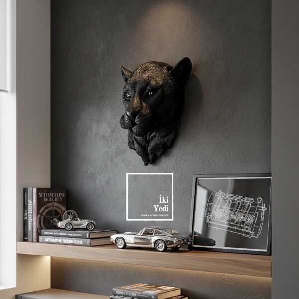 Paulinus Siyah Panter Duvar Heykeli 40x31 cm Güç ve Karizma Temalı Modern Duvar Dekorasyonu Yırtıcı